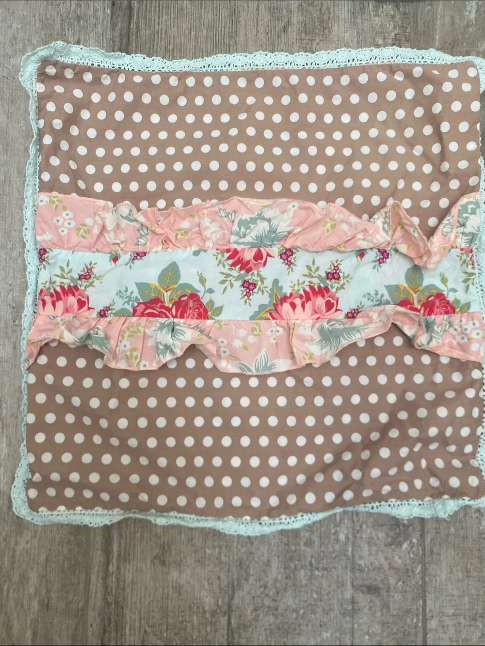 Matilda Jane Brown Polka Dot, Aqua, Pink Floral Layered Pillow Cover